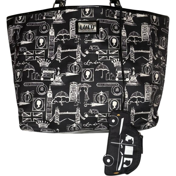 Lulu Guinness London Sights Beach Tote - Black/White - 20" w x 13" h x 5.5" d - Picture 5 of 13